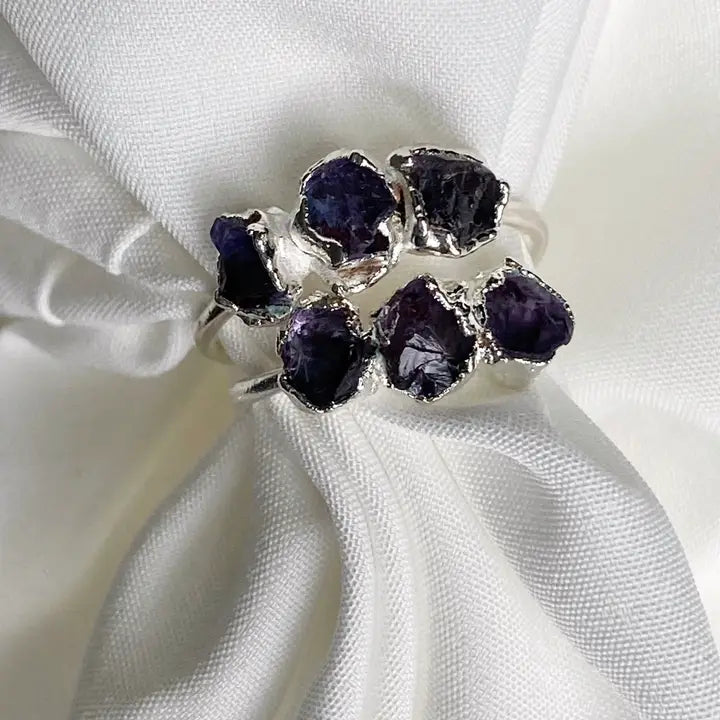 Amethyst Silver Tri-Stone Ring