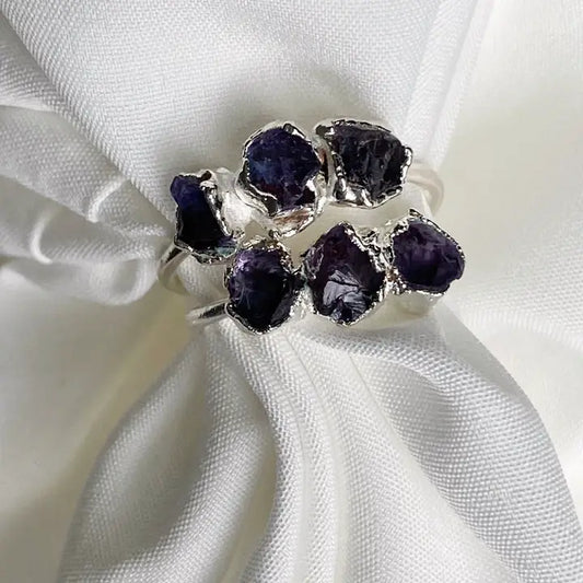 Amethyst Silver Tri-Stone Ring